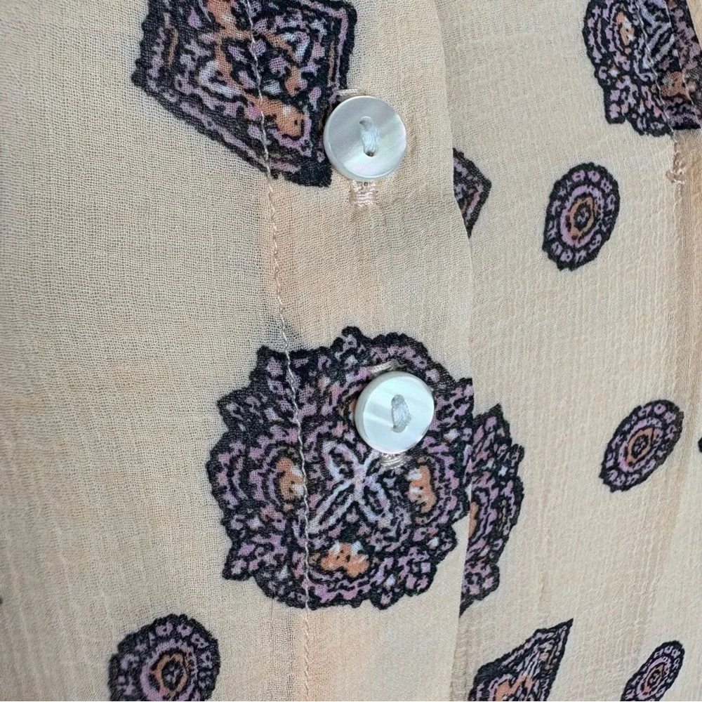 Free People Turn Turn Mini Button Front Dress Sz XS Cream Purple Print Boho Chic